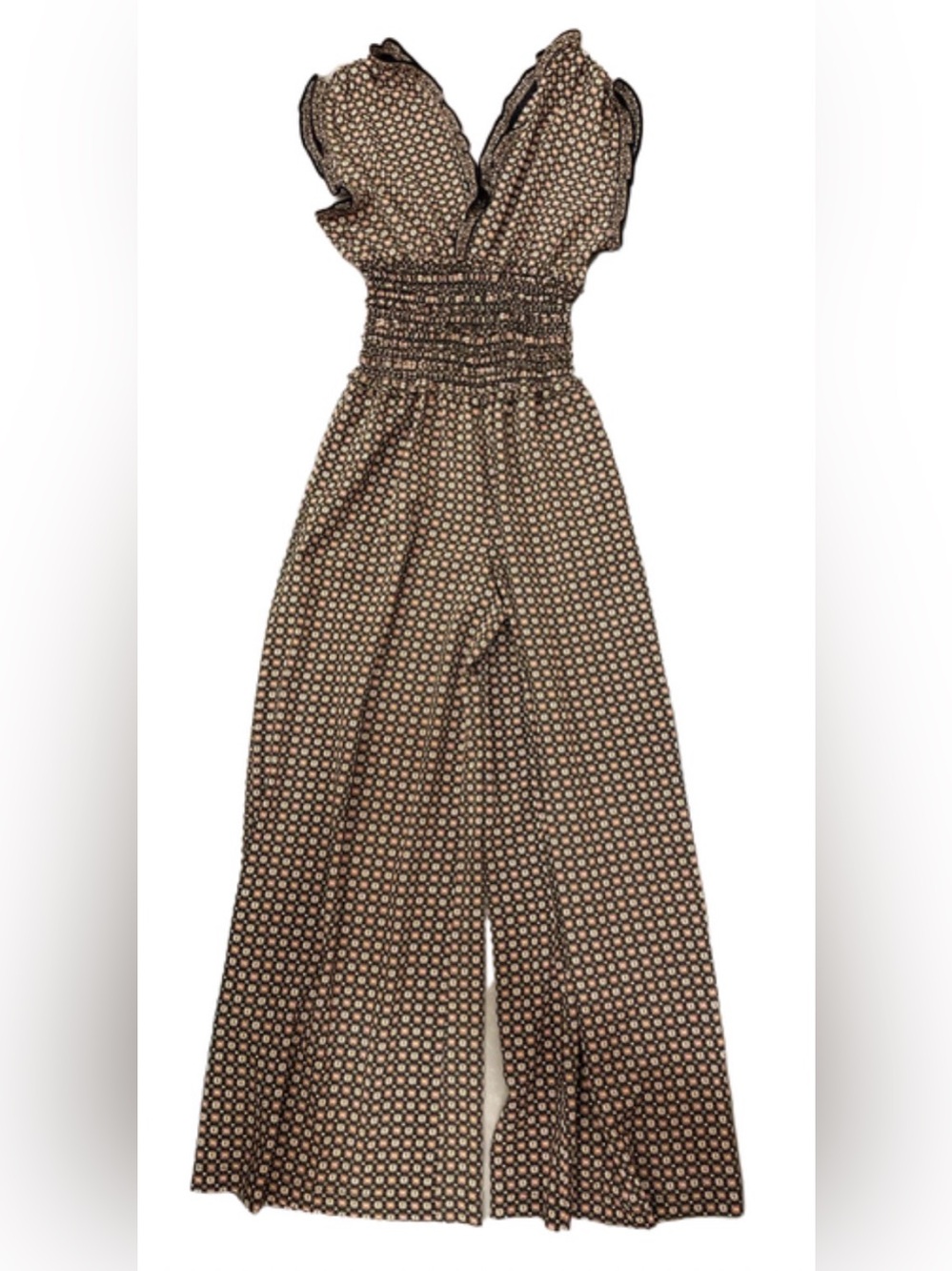 Max Studio black patterned Smocked-Waist Wide Leg Jumpsuit